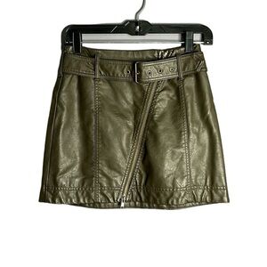 Olive Leather Mini Skirt